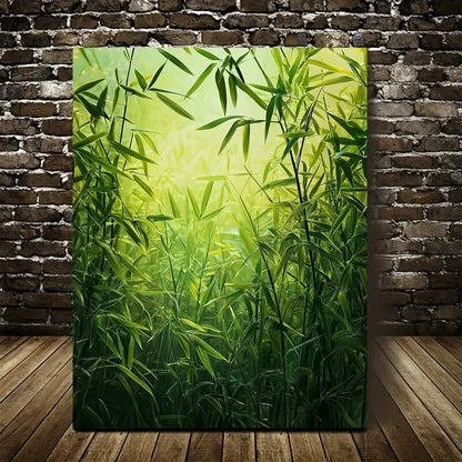 Emerald Green Bamboo Meadow Nature Painting 40x60cm Metal Print Ready to Hang - Bella Home Decor