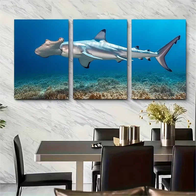 3pcs Scalloped Hammerhead Shark Metal Print Ready to Hang Art