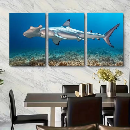 3pcs Scalloped Hammerhead Shark Metal Print Ready to Hang Art