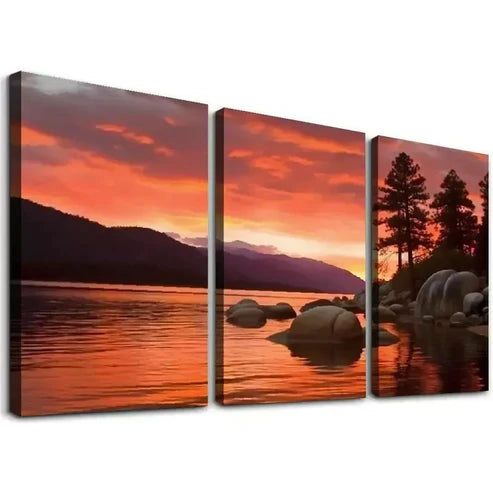 3pcs Elegant Sand Harbor Sunset Orton Wall Art Canvas Unframed - High Quality Print 100% Australian Made Wall Canvas