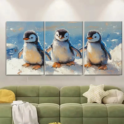 3pcs Penguin Painting Animal Metal Print Ready to Hang Art