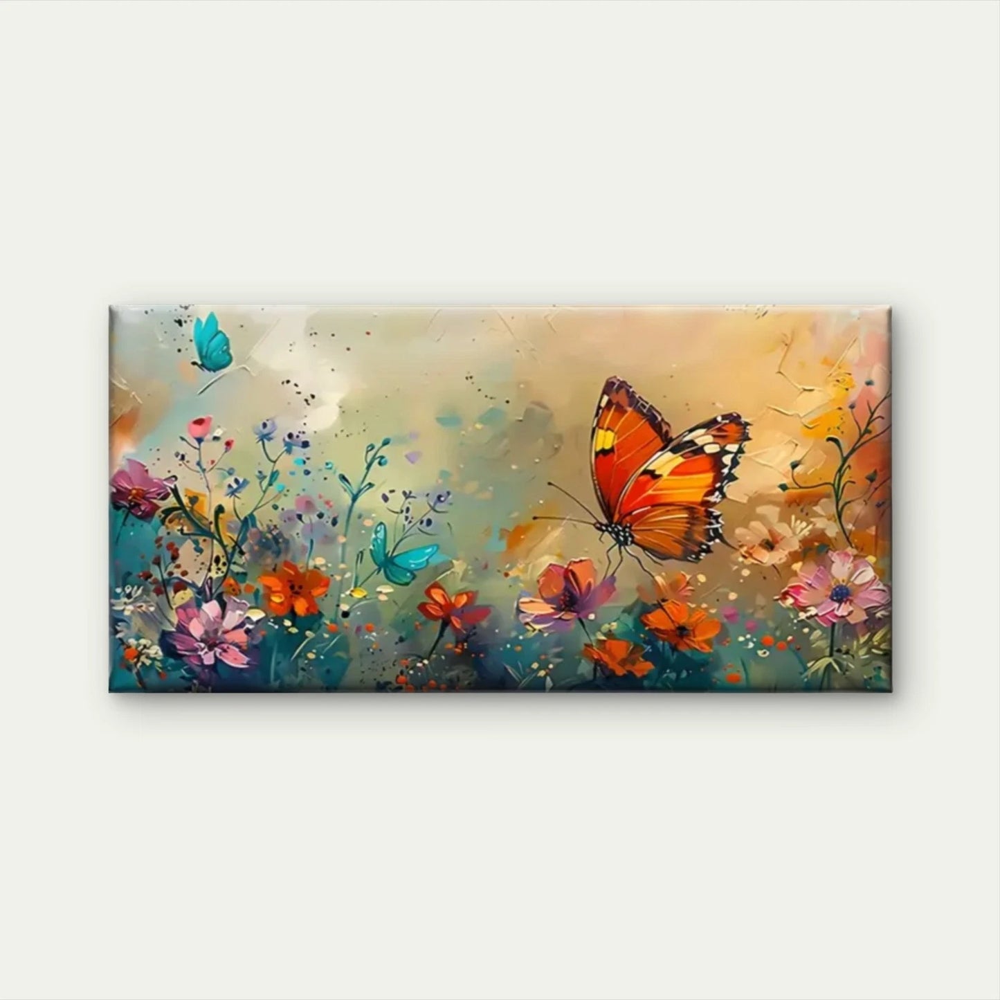 Vibrant Butterfly & Floral Wall Art Canvas Office Home Room Framed 120x60cm