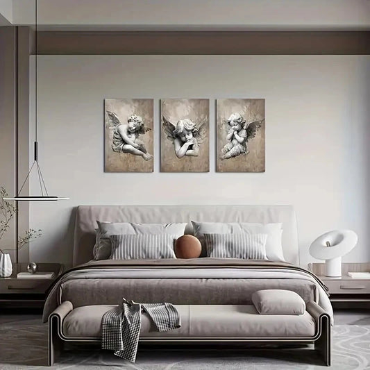 3pcs 3 Vintage Cherub Metal Print Ready to Hang Art