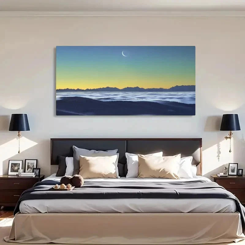 Moonlit Beach & Mountain Lands Wall Art Canvas Office Home Room Framed 120x60cm