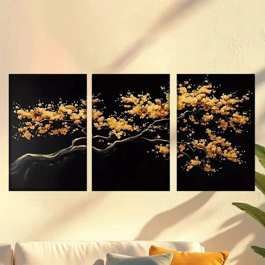 3pcs Painting of a Tree with Yellow Flowers Wall Art Set Canvas Framed 50x70cm - High Quality Print 100% Australian Made Wall Canvas Ready to Hang