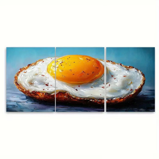 3pcs Fried Egg Oil Painting Metal Print Ready to Hang Art