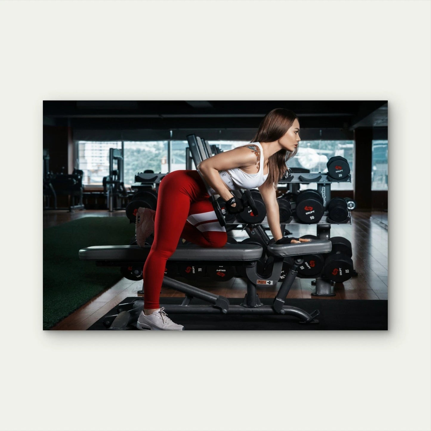 Athletic Woman Lifting Weights 5mm thick Plastic Poster Ready to Hang 90x60cm