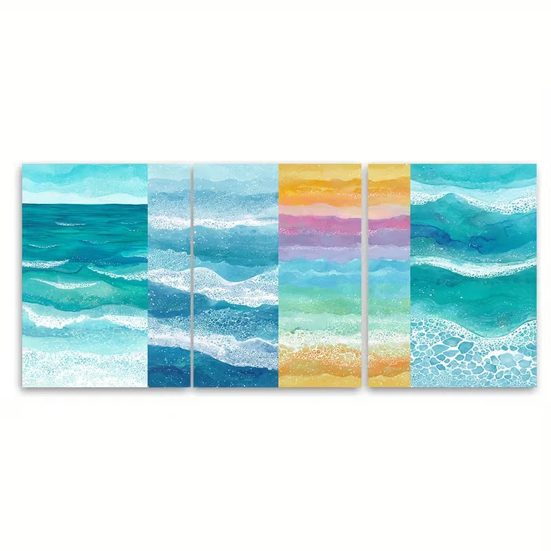 3pcs Serene Beach House Window Watercolor Scenes Metal Print Ready to Hang Art