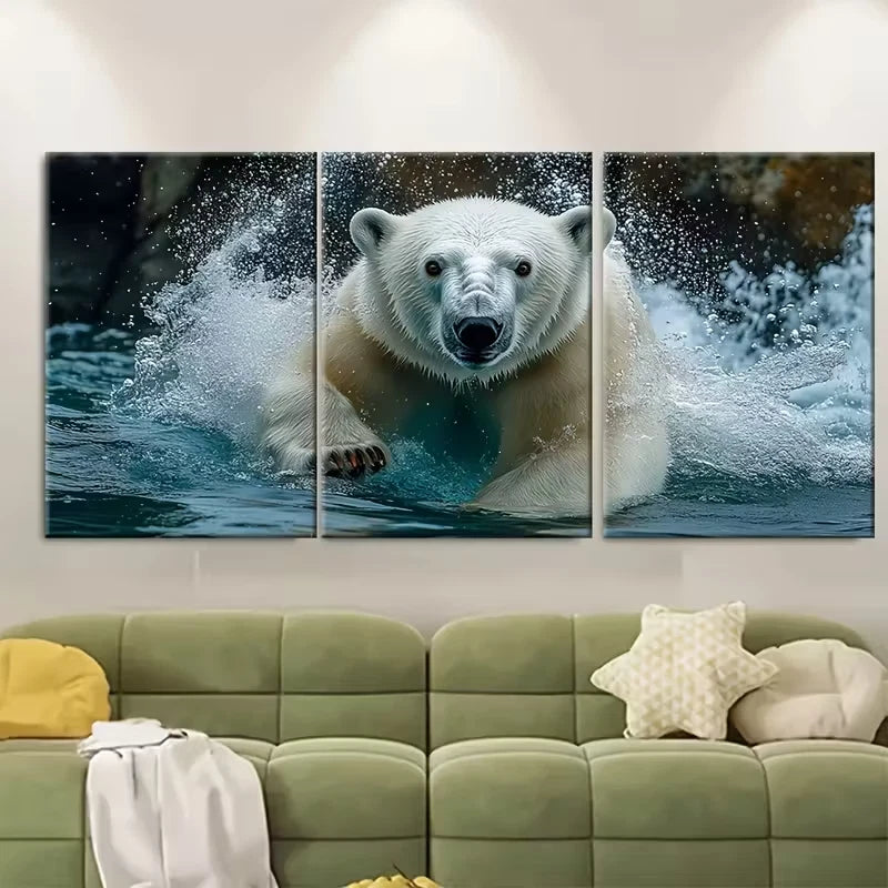 3pcs Polar Bear Underwater Metal Print Ready to Hang Art