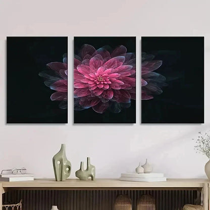3pcs Pink Abstract Flower on Dark Background Wall Art Set Canvas Framed 40x60cm - High Quality Print 100% Australian Made Wall Canvas Ready to Hang