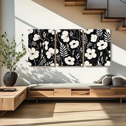 3pcs Elegant Black & White Floral Prints Wall Art Set Canvas Framed 50x70cm - High Quality Print 100% Australian Made Wall Canvas Ready to Hang - Bella Home Decor