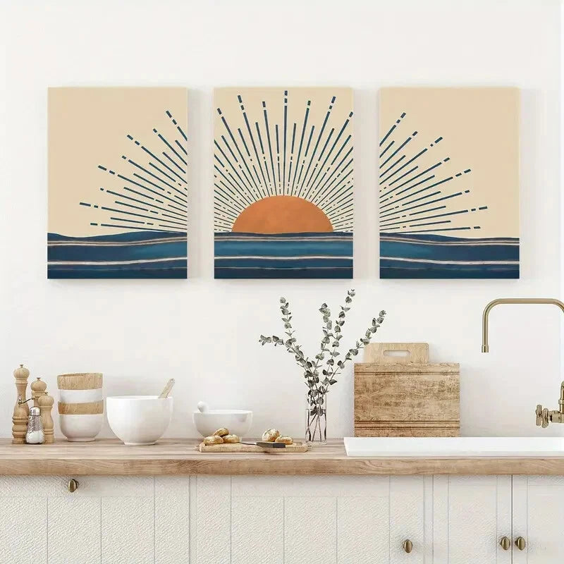 3pcs Modern Abstract Sun Creative Metal Print Ready to Hang Art - Bella Home Decor