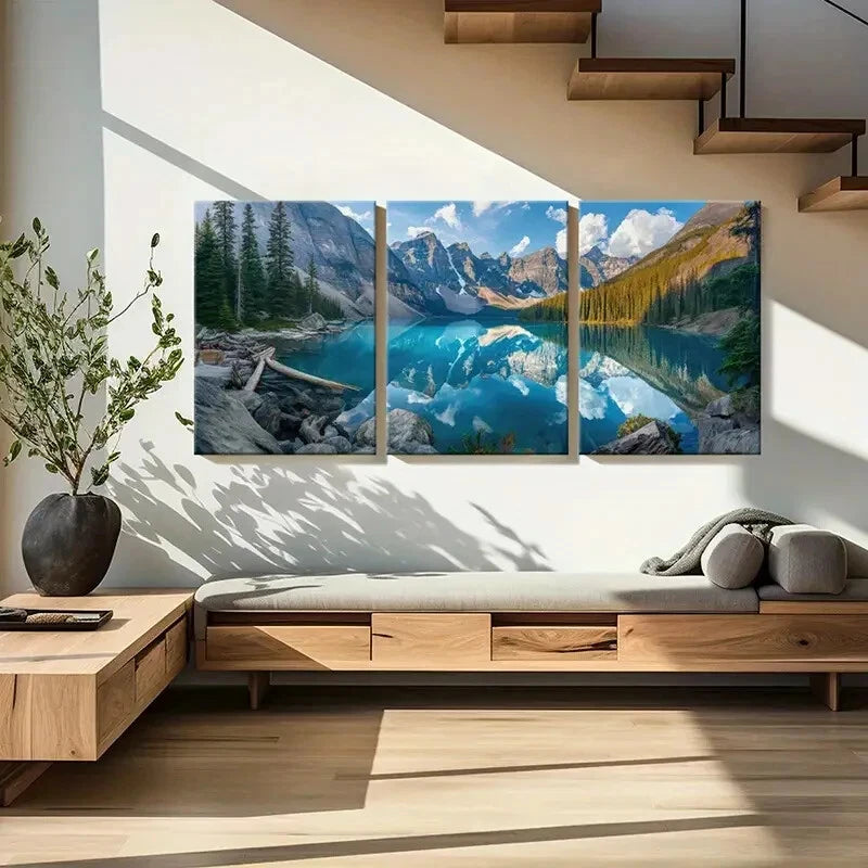 3pcs Mountain Reflection Lake Serenity Landscape Metal Print Ready to Hang Art - Bella Home Decor