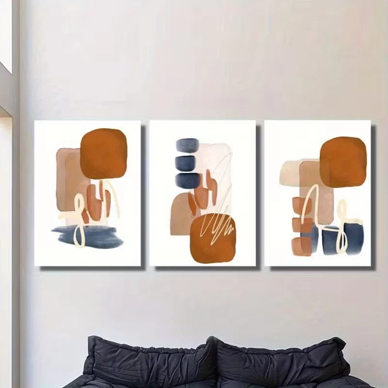 3pcs Abstract Geometric Shapes in Rust Metal Print Ready to Hang Art - Bella Home Decor