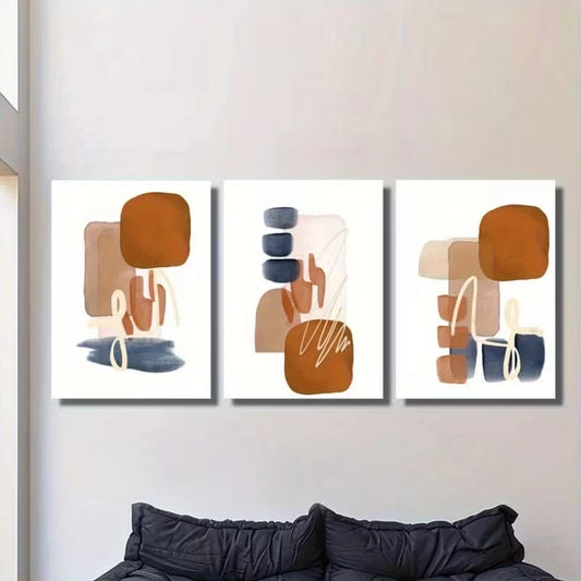 3pcs Abstract Geometric Shapes in Rust Metal Print Ready to Hang Art