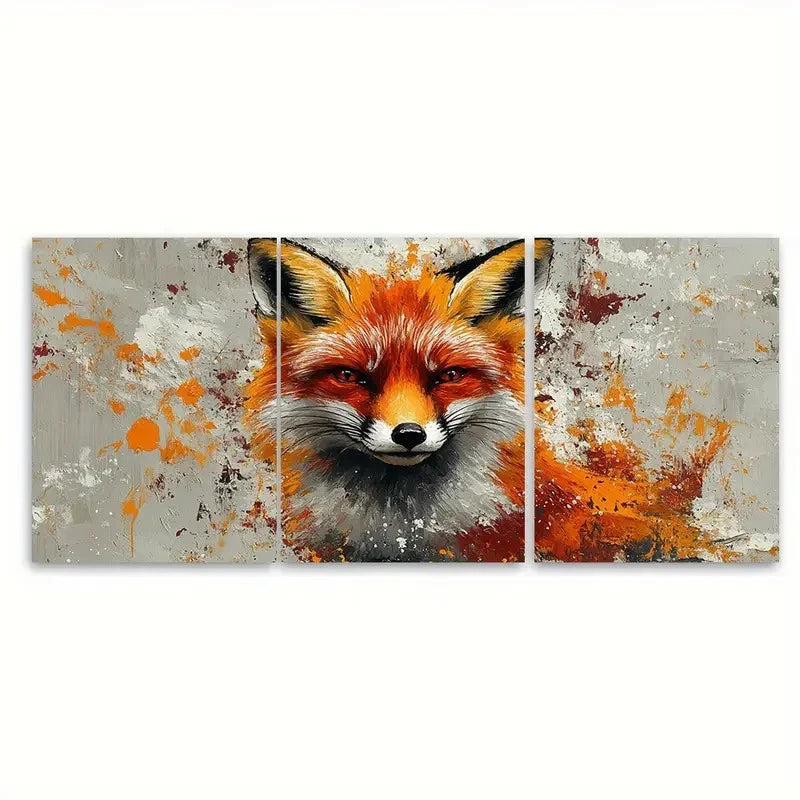 3pcs Wild Fox Splatter Vibrant Red & Orange Wall Art Set Canvas Framed 50x70cm - High Quality Print 100% Australian Made Wall Canvas Ready to Hang