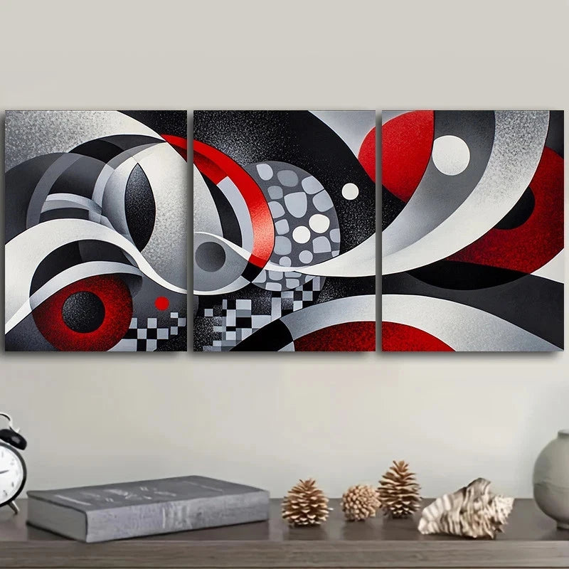 3pcs Gray and Red Shadows Modern Style Metal Print Ready to Hang Art