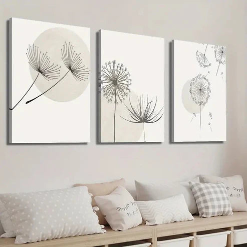 3pcs White Dandelion Botanical Flower Wall Art Set Canvas Unframed - High Quality Print 100% Australian Made Wall Canvas