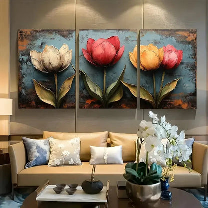 3pcs Tulip Shabby Chic Spring Design Metal Print Ready to Hang Art