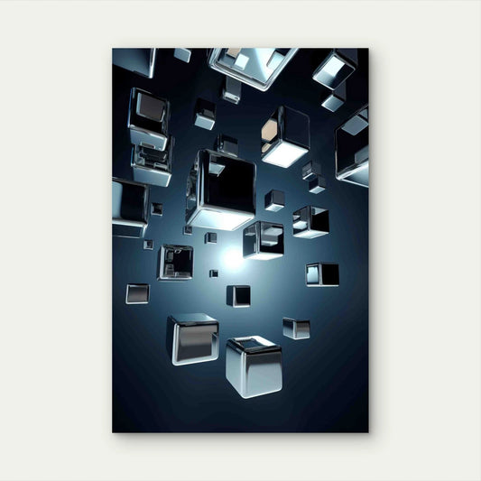 Abstract Metallic Cube Shapes 40x60cm Metal Print Ready to Hang