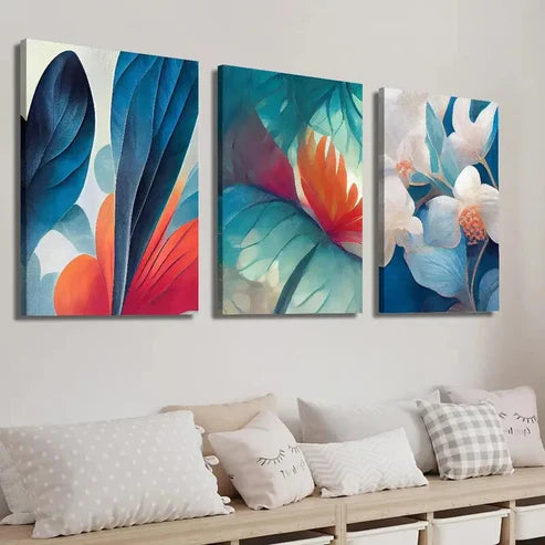 3pcs Colorful Botanical Decor Flower Wall Art Set Canvas Unframed - High Quality Print 100% Australian Made Wall Canvas - Bella Home Decor