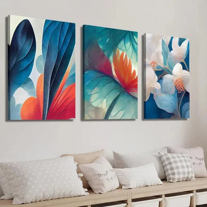 3pcs Colorful Botanical Decor Flower Wall Art Set Canvas Unframed - High Quality Print 100% Australian Made Wall Canvas - Bella Home Decor
