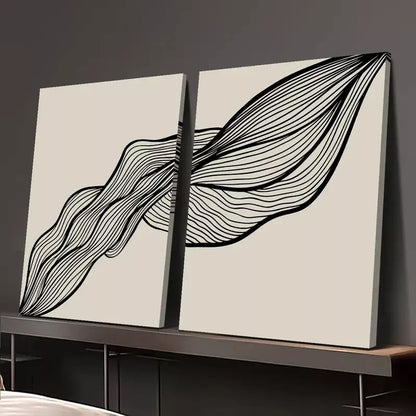 2pcs Wavy Black Line Art Canvas Framed 50x75cm - High Quality Print 100% Australian Made Wall Canvas Ready to Hang - Bella Home Decor