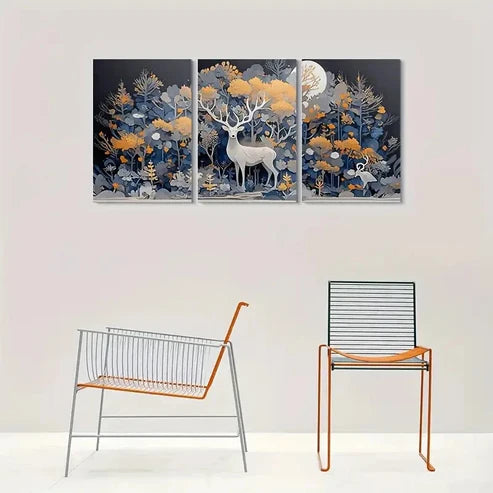 3pcs Enchanted Forest Moonlit Deer Wall Art Canvas Unframed - High Quality Print 100% Australian Made Wall Canvas