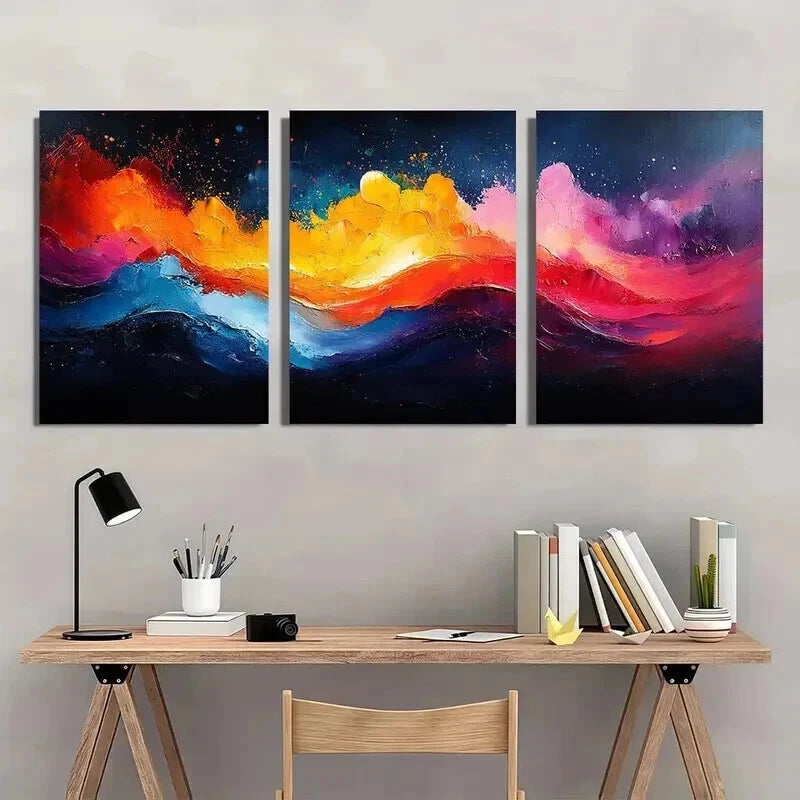 3pcs Painting Bright And Colorful Abstract Wall Art Set Canvas Framed 60x90cm - High Quality Print 100% Australian Made Wall Canvas Ready to Hang - Bella Home Decor
