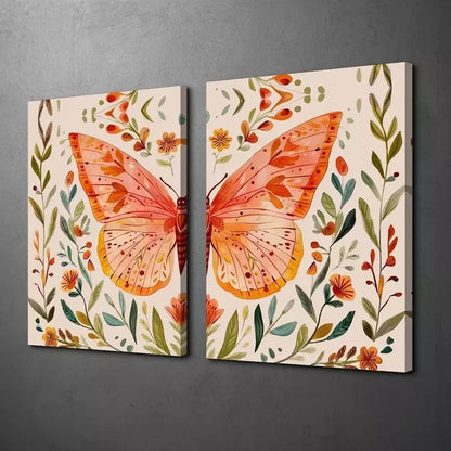 2pcs Butterfly And Flower Combination, Butterfly Canvas Framed 50x75cm - High Quality Print 100% Australian Made Wall Canvas Ready to Hang - Bella Home Decor