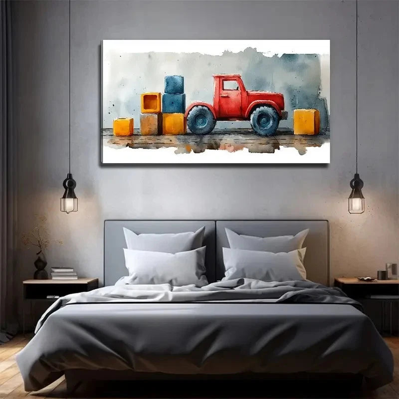 Toy Car Building Blocks Wall Art Canvas Office Home Room Framed 120x60cm