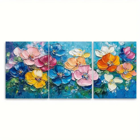 3pcs Modern Abstract Floral Impasto Textured Wall Art Canvas Unframed - High Quality Print 100% Australian Made Wall Canvas