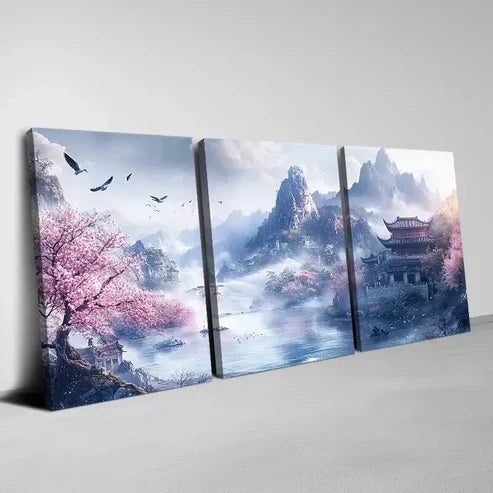 3pcs Traditional Chinese Landscape Serene Floral Art Set Canvas Unframed - High Quality Print 100% Australian Made Wall Canvas