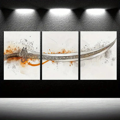 3pcs Artistic Sword Design Metal Print Ready to Hang Art - Bella Home Decor