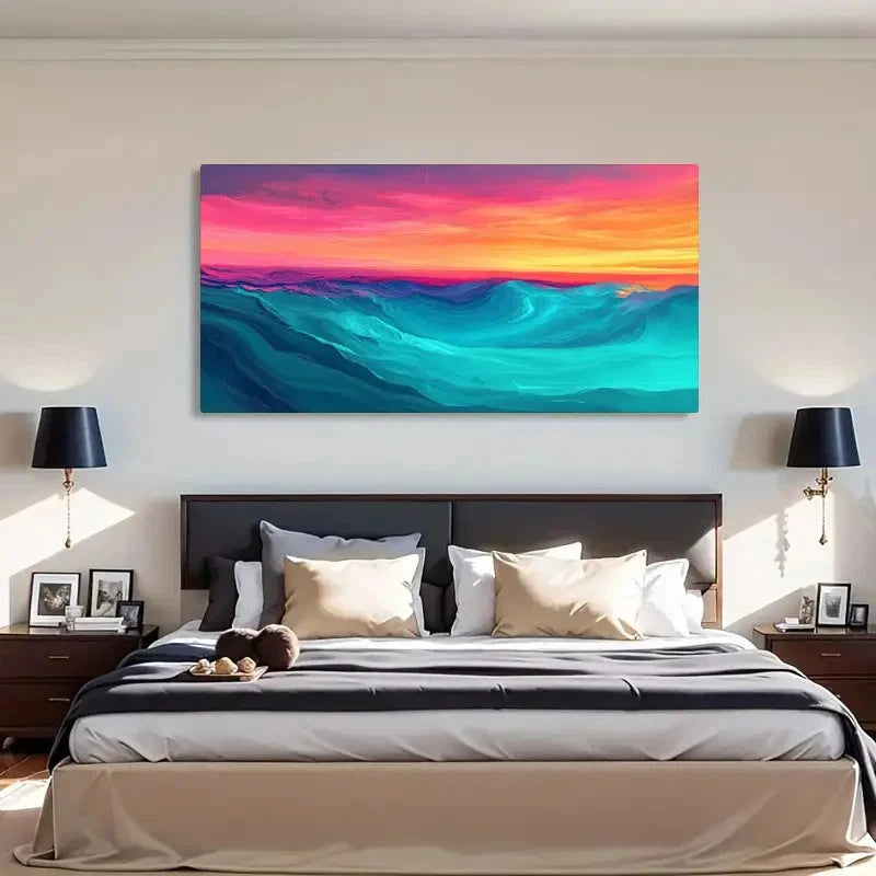 Vibrant Ocean Waves Abstract Wall Art Canvas Office Home Room Framed 120x60cm - Bella Home Decor