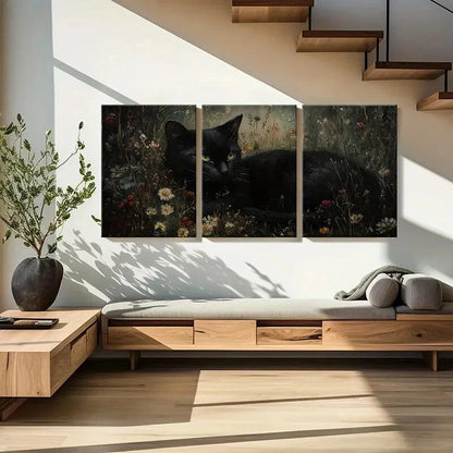 3pcs Elegant Black Cat Floral Garden Metal Print Ready to Hang Art - Bella Home Decor