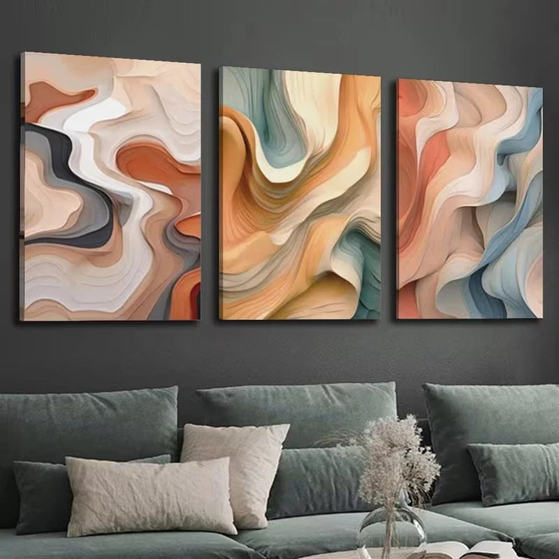 3pcs Abstract Colorful Wavy Lines Wall Art Set Canvas Framed 50x70cm – High Quality Print, 100% Australian Made, Ready to Hang
