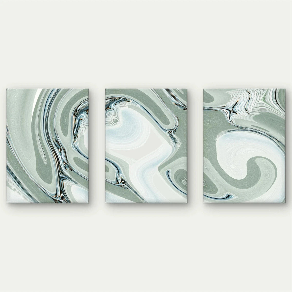3pcs Modern Abstract Sage Green and White Fluid Wall Art Set Canvas Framed 40x60cm - High Quality Print 100% Australian Made Wall Canvas Ready to Hang