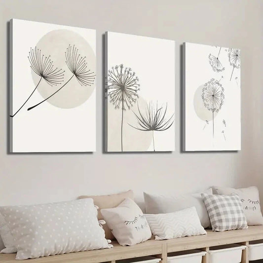 3pcs White Dandelion Botanical Flower Wall Art Set Canvas Framed 60x90cm - High Quality Print 100% Australian Made Wall Canvas Ready to Hang