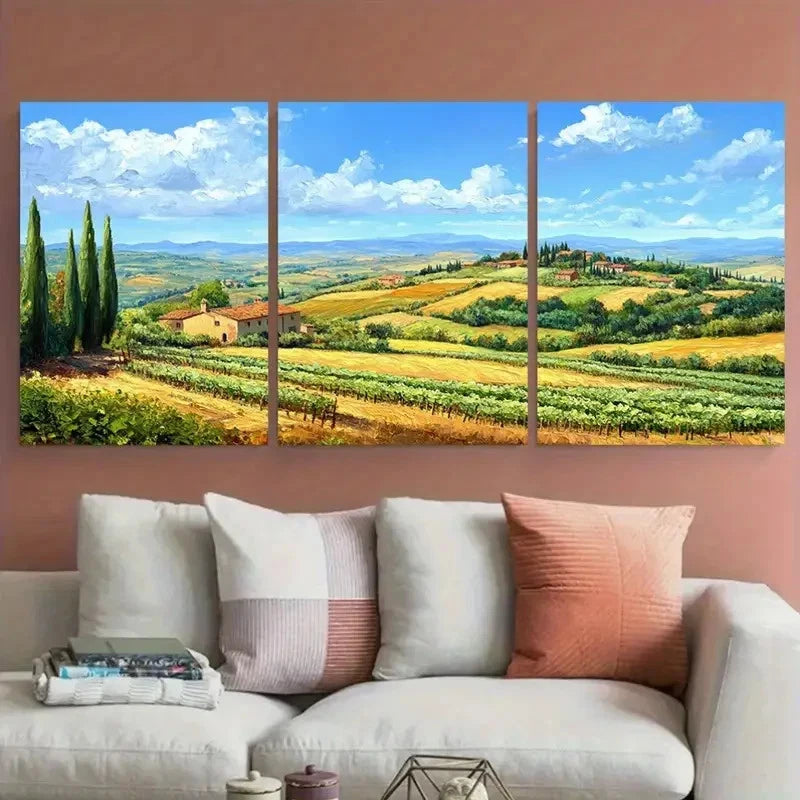 3pcs Crete Senesi Countryside Italian Landscape Wall Art Set Canvas Framed 60x90cm - High Quality Print 100% Australian Made Wall Canvas Ready to Hang - Bella Home Decor