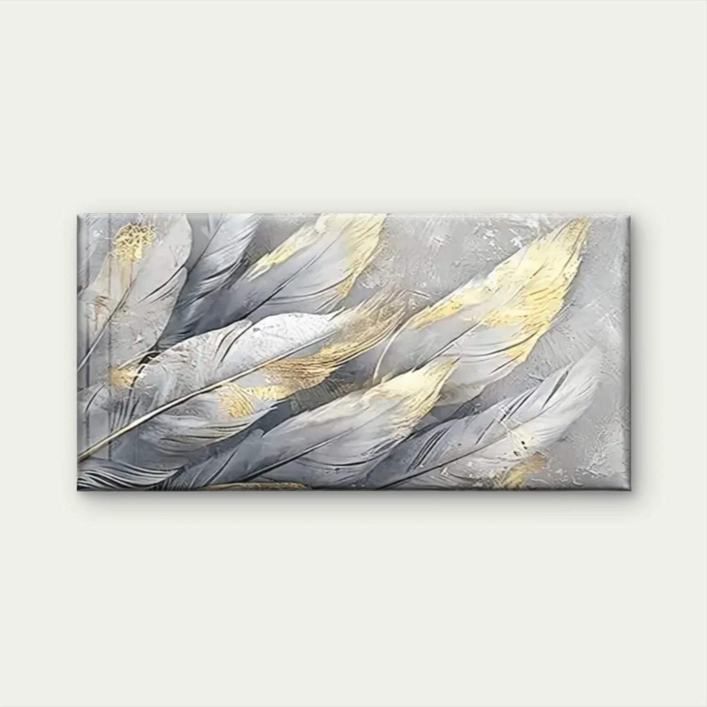 Feather White Yellow Abstract Wall Art Canvas Office Home Room Framed 120x60cm