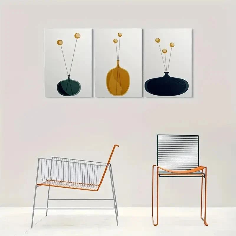 3pcs Minimalist Geometric Patterns Yellow Blue Metal Print Ready to Hang Art