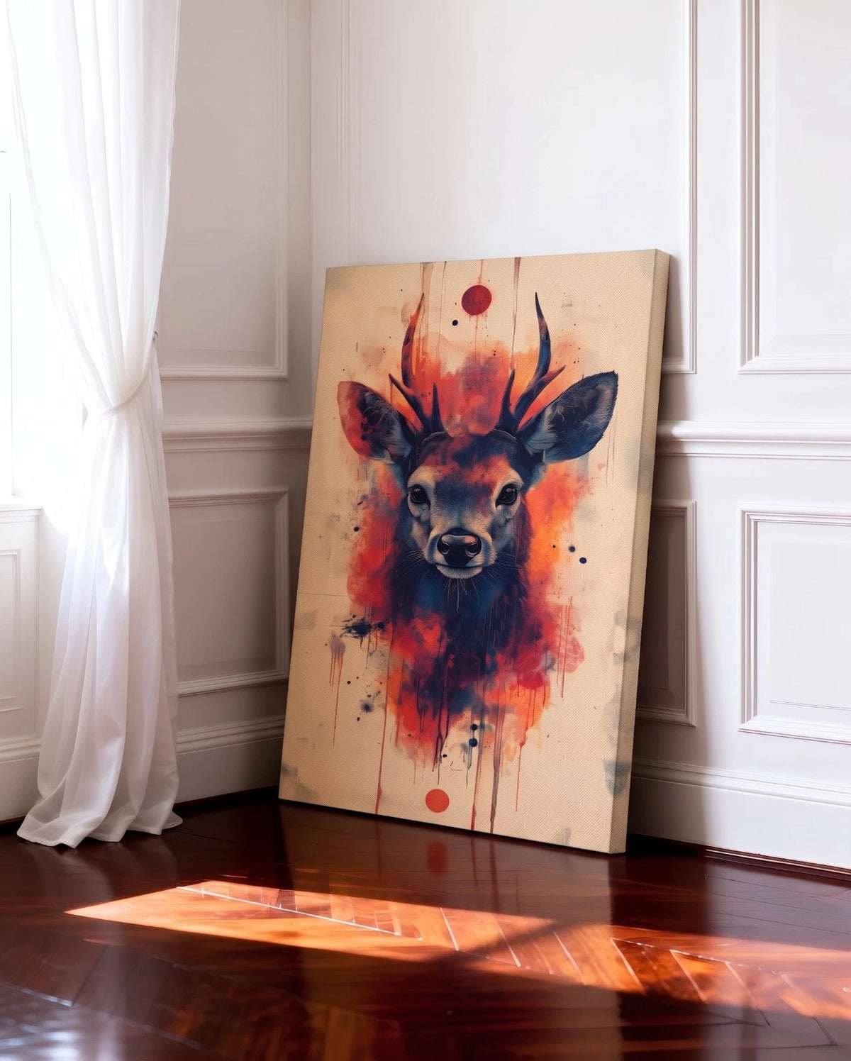 Abstract Watercolour Deer Head Decor 40x60cm Metal Print Ready to Hang