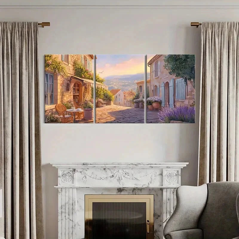 3pcs Village Flowers Bird Vintage Painting Metal Print Ready to Hang Art - Bella Home Decor