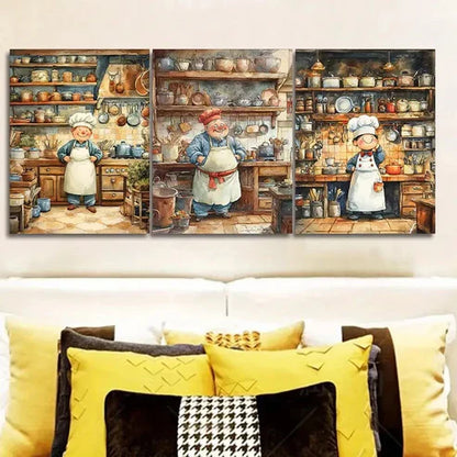 3pcs The Whimsical Chef Wall Art Set Canvas Unframed - High Quality Print 100% Australian Made Wall Canvas