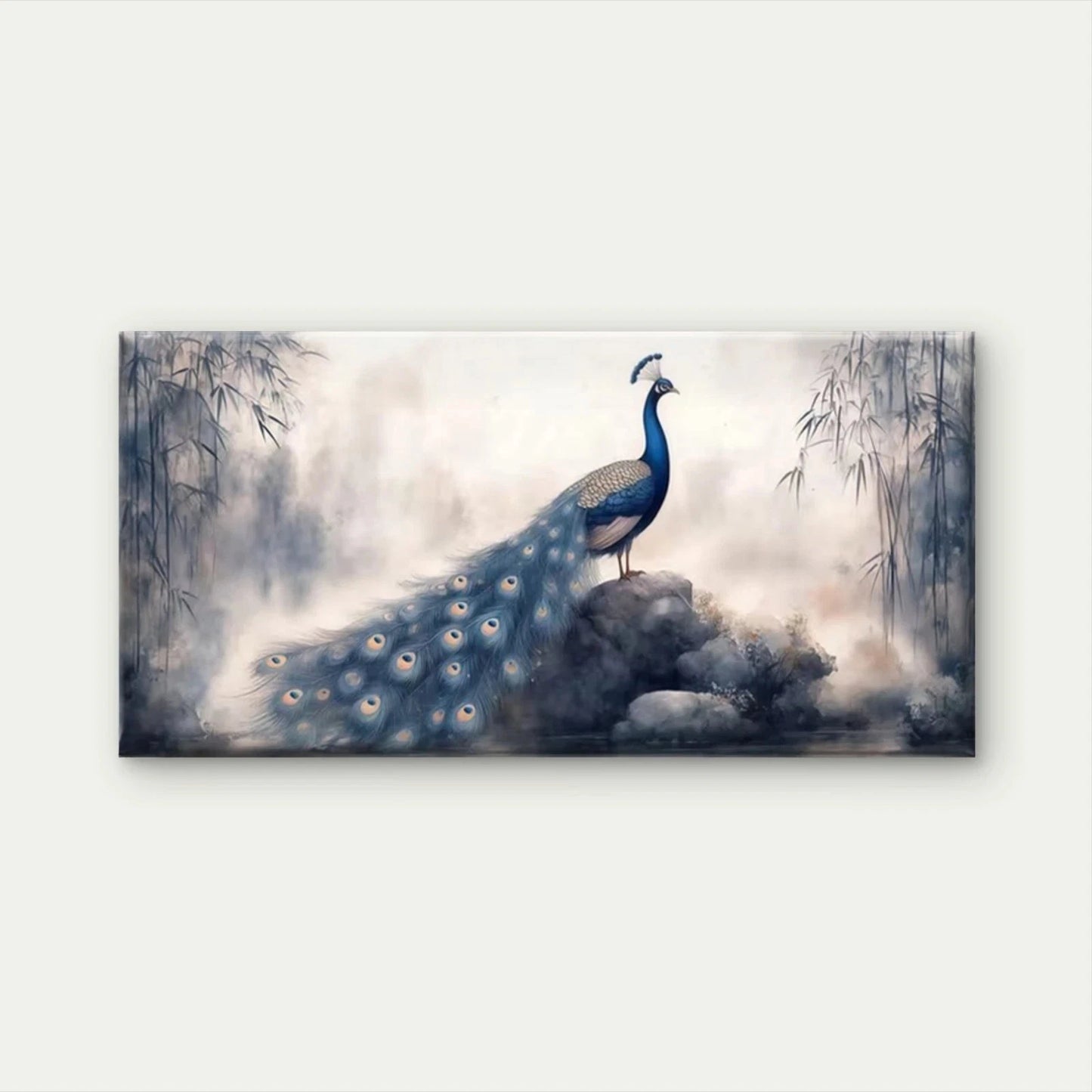 Elegant Blue Peacock Wall Art Canvas Office Home Room Framed 120x60cm