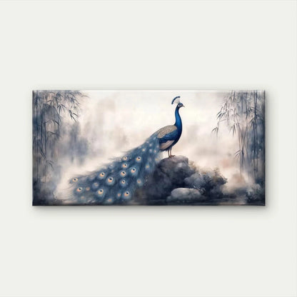 Elegant Blue Peacock Wall Art Canvas Office Home Room Framed 120x60cm