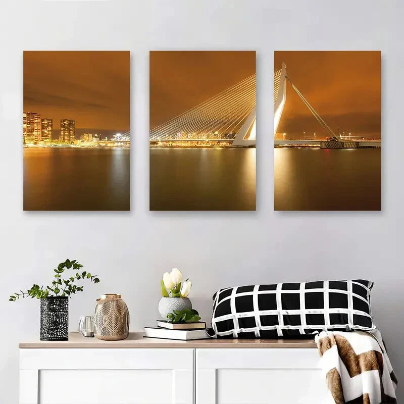 3pcs Long Exposure Skyline Nightscape Perfect Wall Art Set Canvas Framed 40x60cm - High Quality Print 100% Australian Made Wall Canvas Ready to Hang - Bella Home Decor