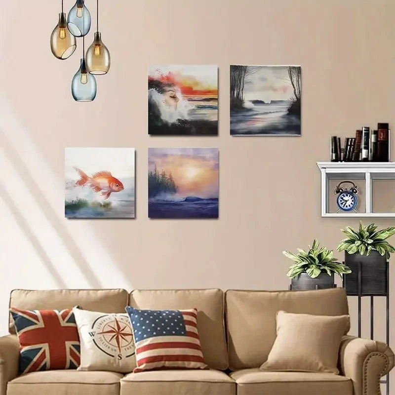 4pcs Ocean Waves Suitable Wall Art Canvas Framed