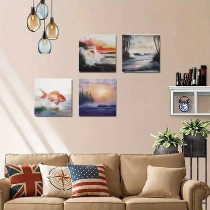 4pcs Ocean Waves Suitable Wall Art Canvas Framed